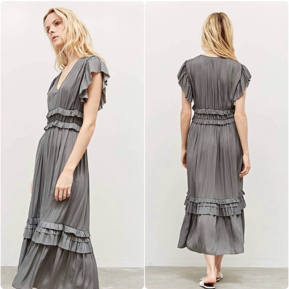Women’s Gray Ruffle Midi Dress - Brand